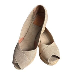 Tory Burch Beige Filipa Espadrilles Wedge Sandals Womens Sz 9.5 Made in Spain